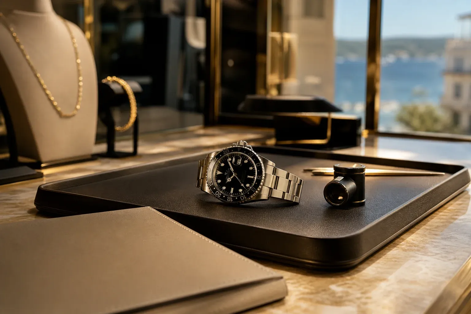 Montre homme d’occasion sur comptoir de joaillerie