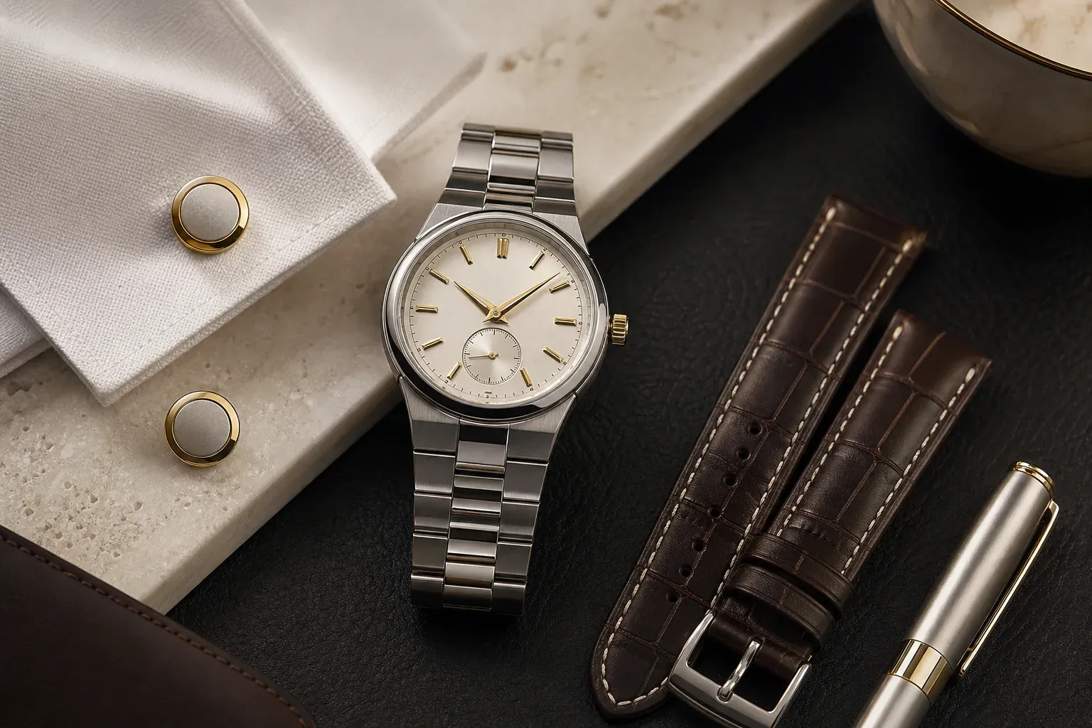 Détails de style acier or cadran bracelet pour montre homme